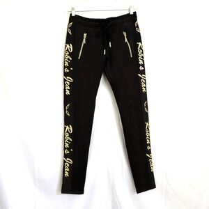 Robin’s Jean Black Skinny Drawstring Jogger Pants Size Small Gold Wings Logo